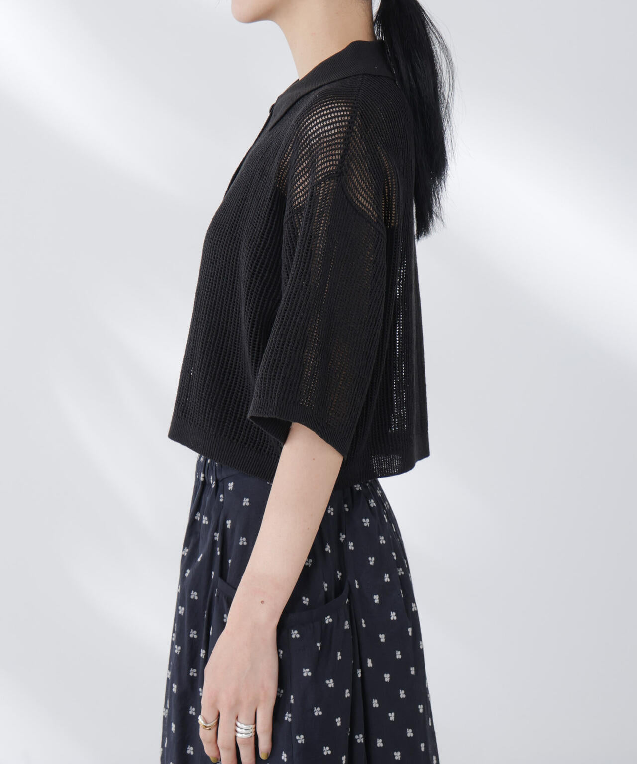 メッシュニットポロカーディガン