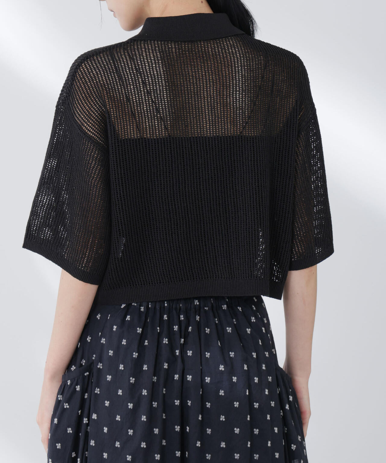 メッシュニットポロカーディガン