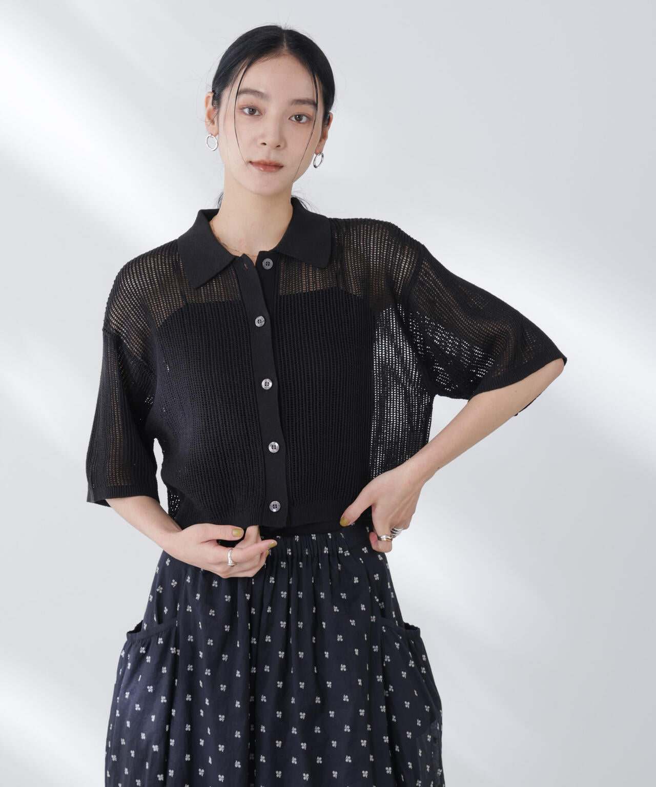 メッシュニットポロカーディガン