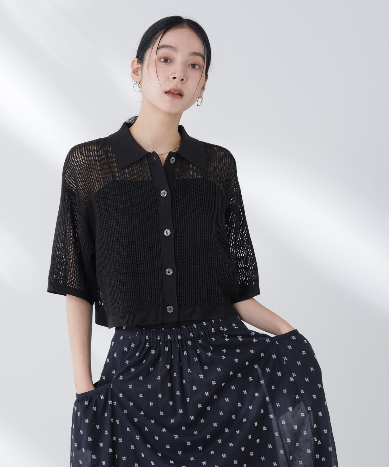 メッシュニットポロカーディガン