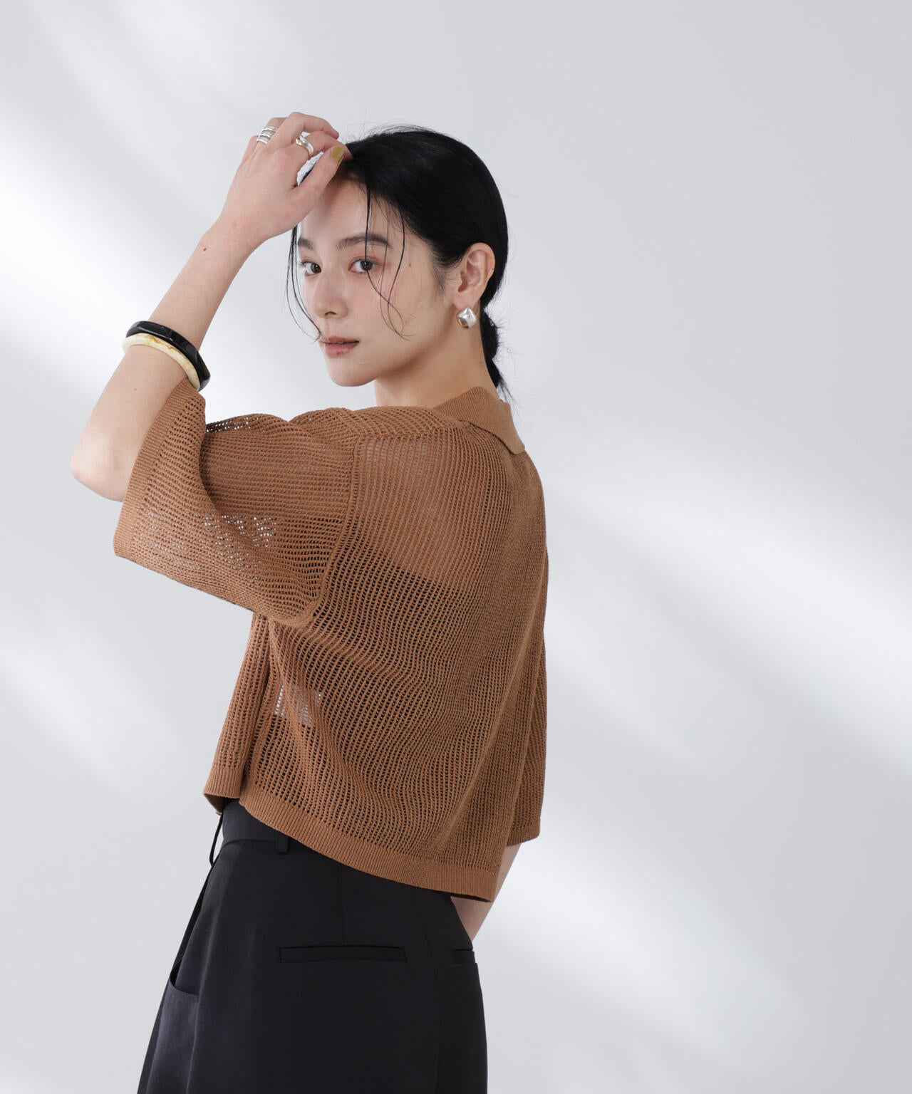 メッシュニットポロカーディガン