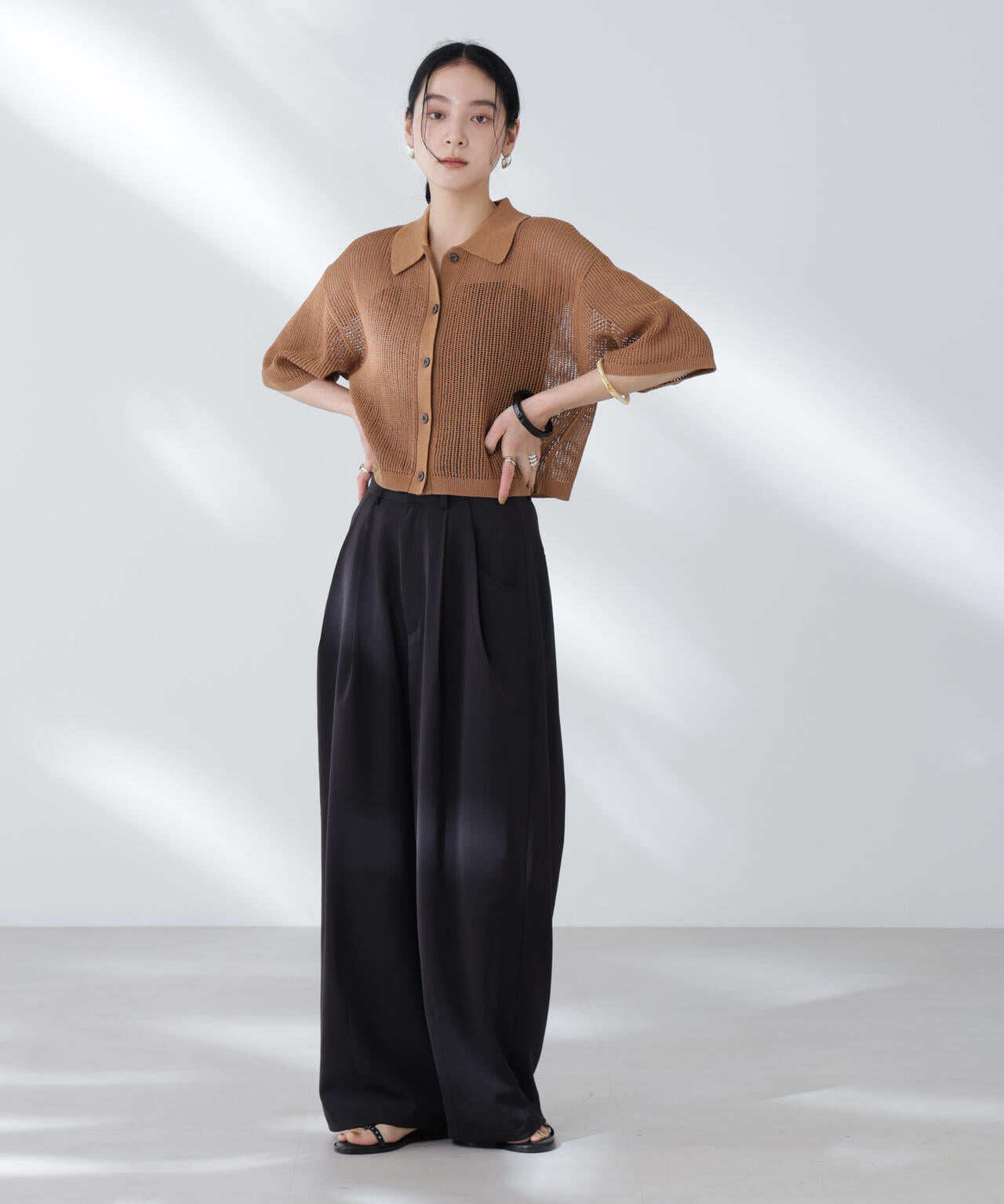 メッシュニットポロカーディガン