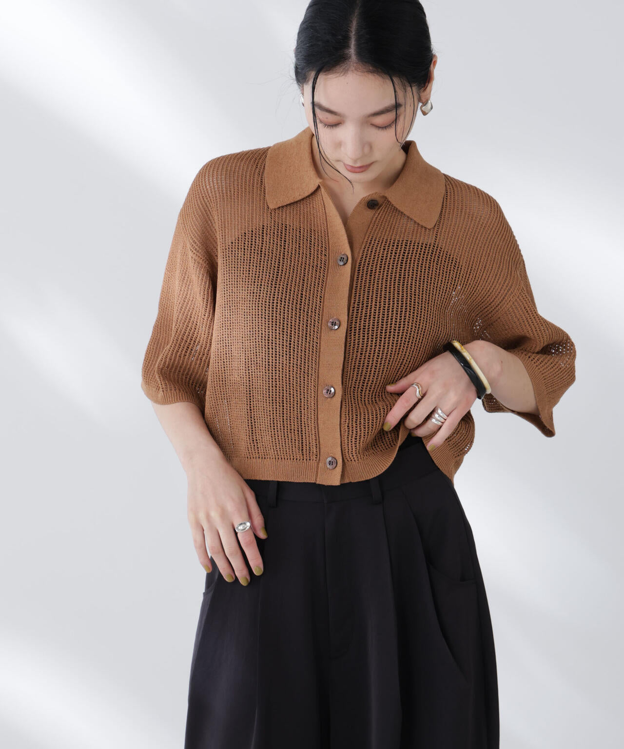 メッシュニットポロカーディガン