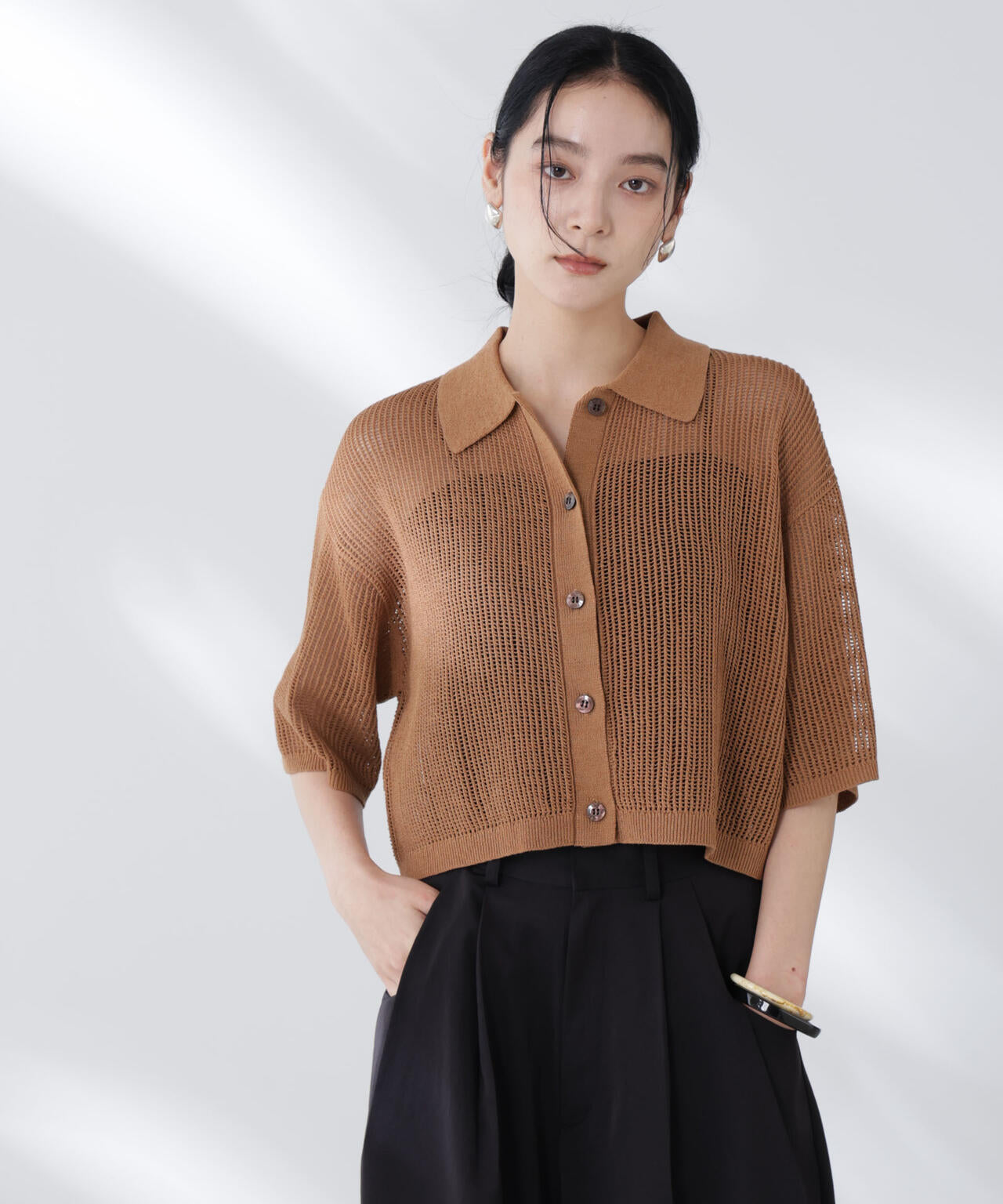 メッシュニットポロカーディガン