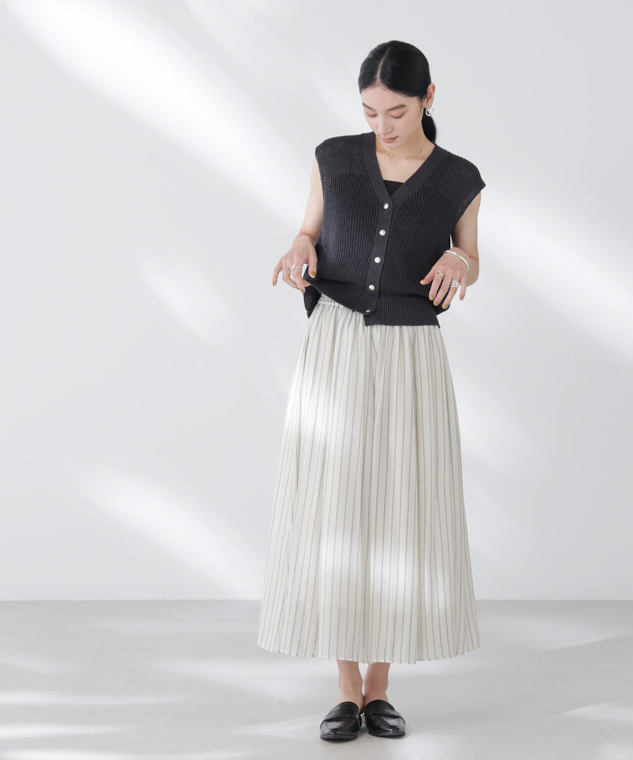 ペーパーヤーン畦ニットベスト