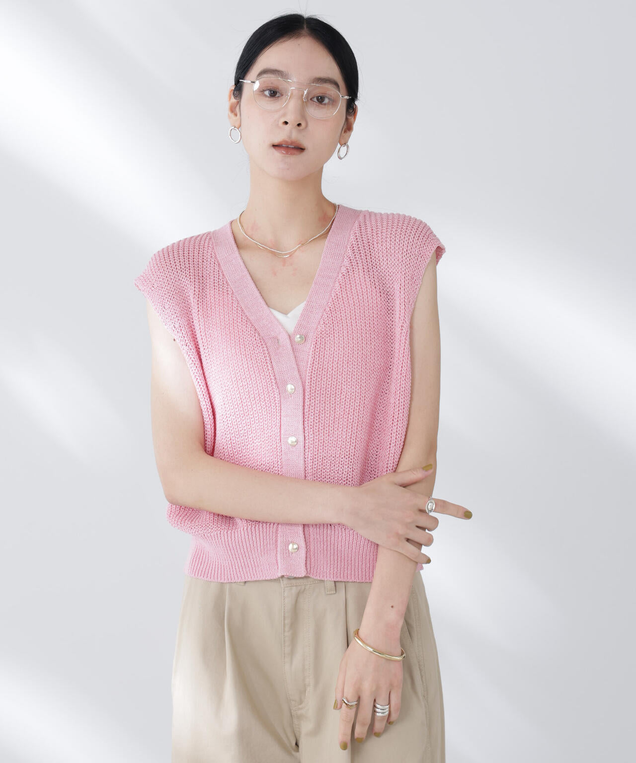 ペーパーヤーン畦ニットベスト