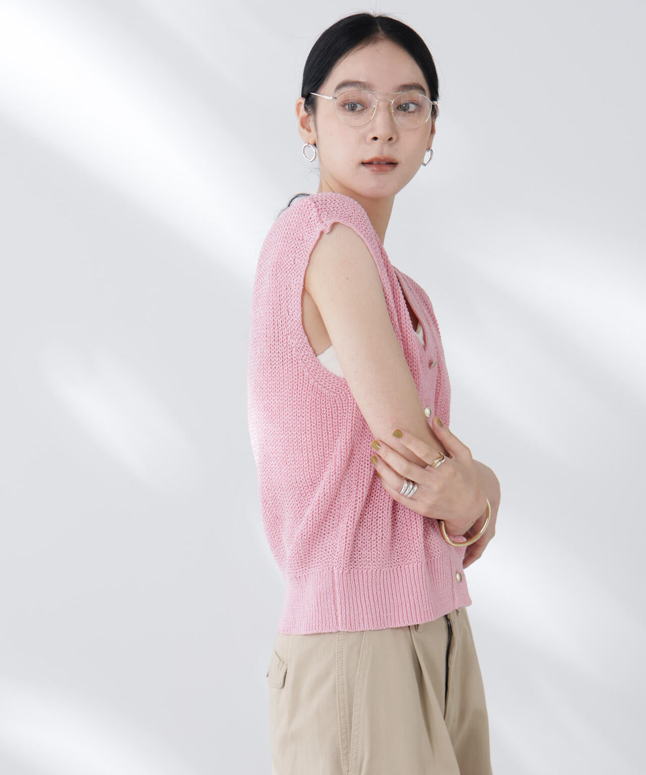 ペーパーヤーン畦ニットベスト