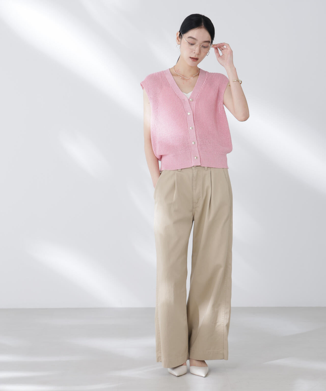 ペーパーヤーン畦ニットベスト