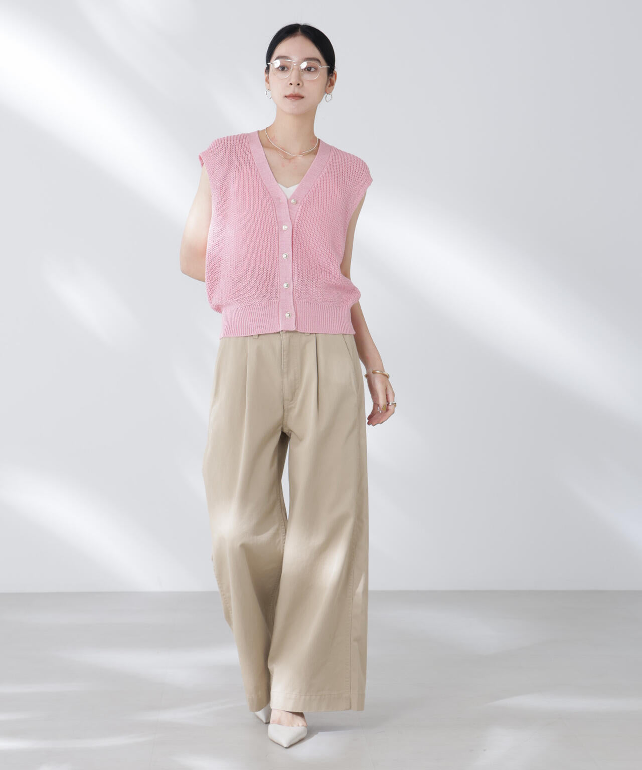 ペーパーヤーン畦ニットベスト