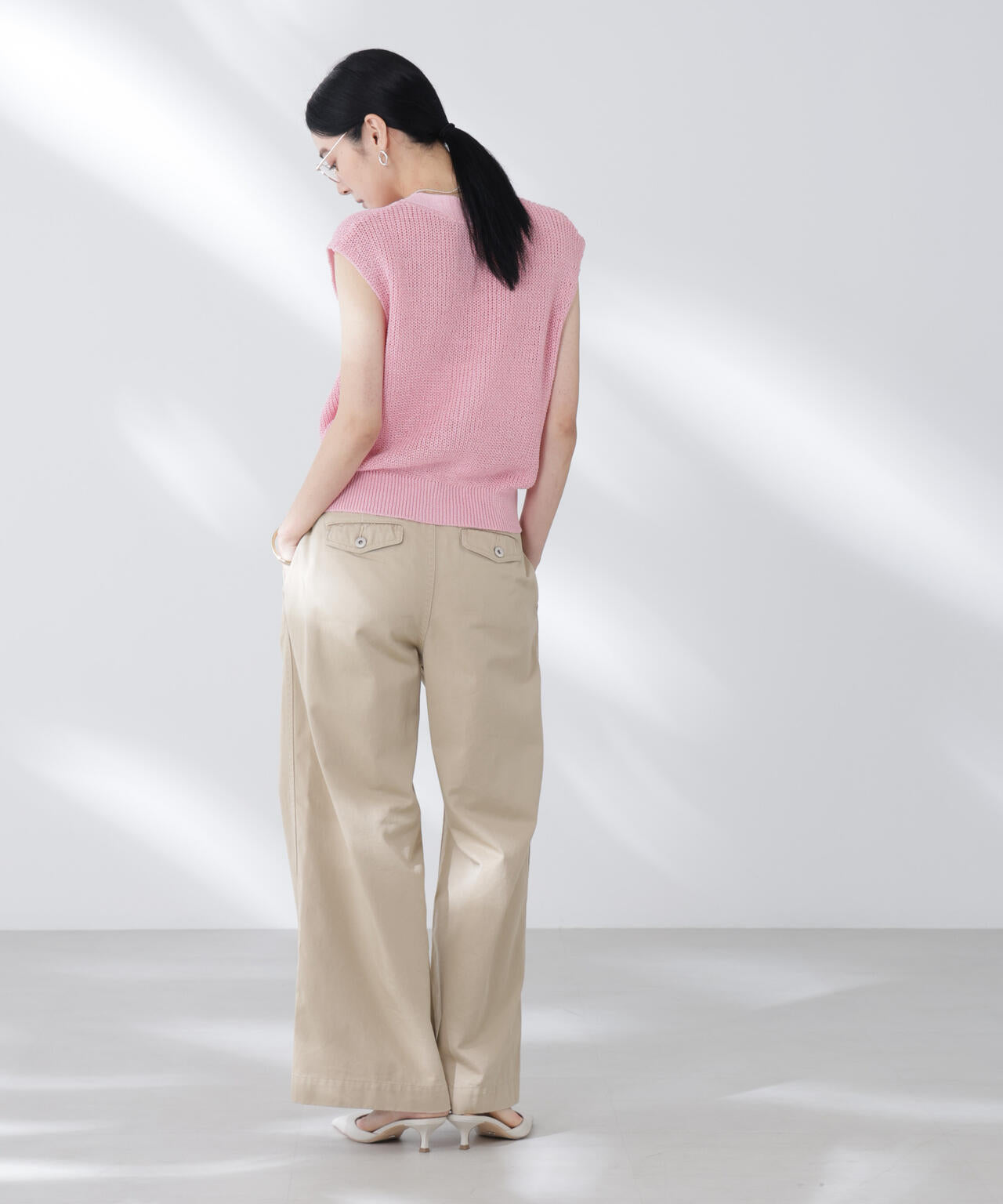 ペーパーヤーン畦ニットベスト