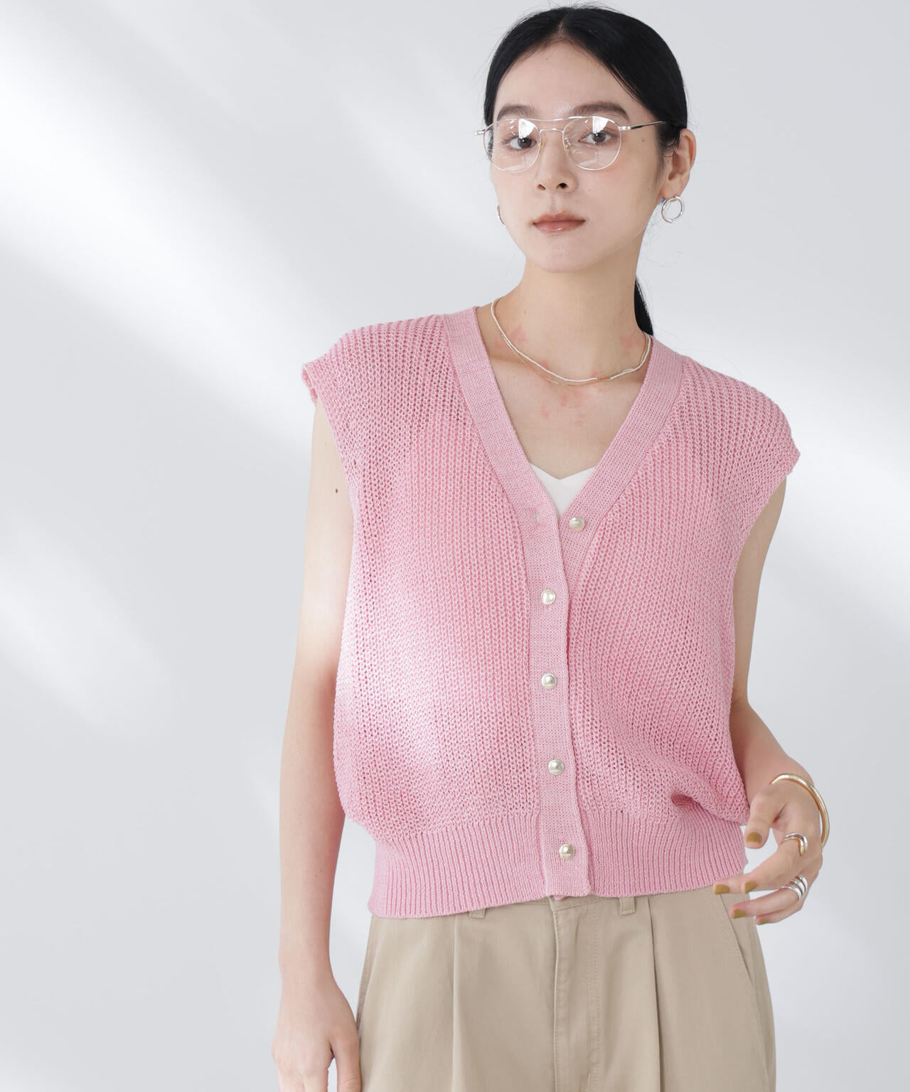 ペーパーヤーン畦ニットベスト