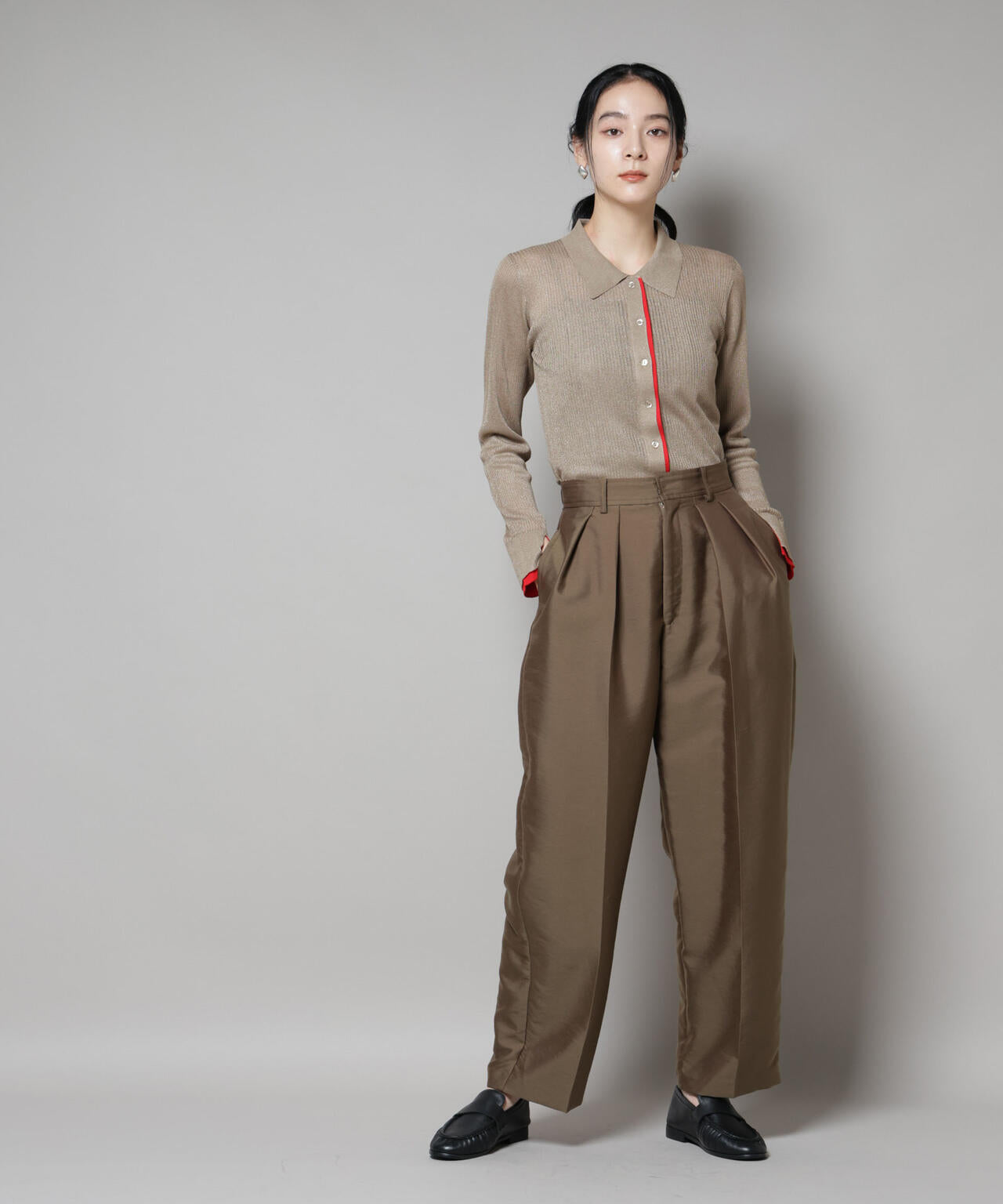 バイカラーシアーリブ衿付きカーディガン