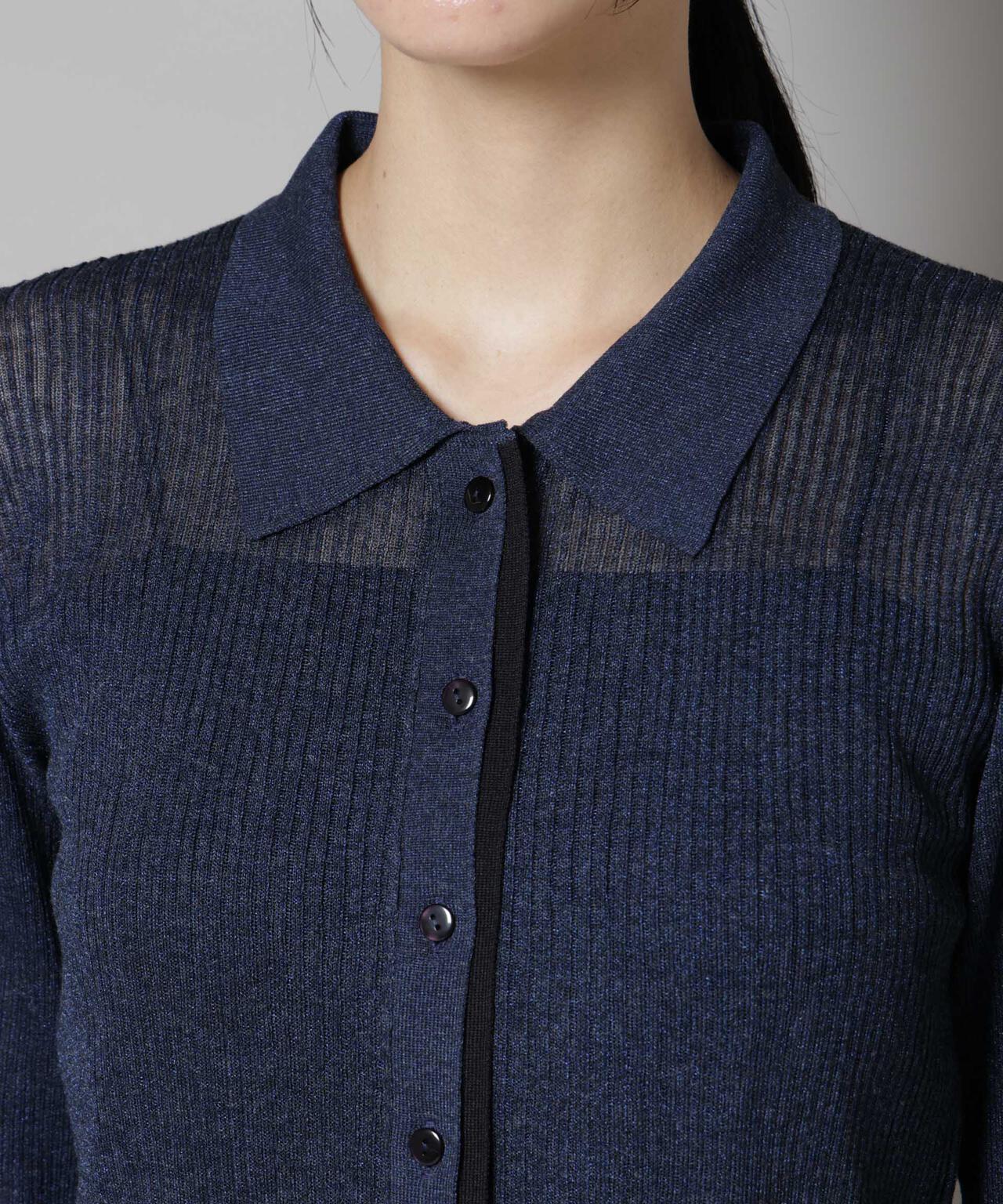 バイカラーシアーリブ衿付きカーディガン