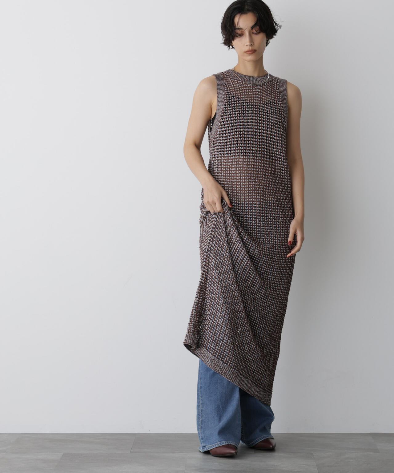 「STEVELOUR」シャイニーレースニットワンピース