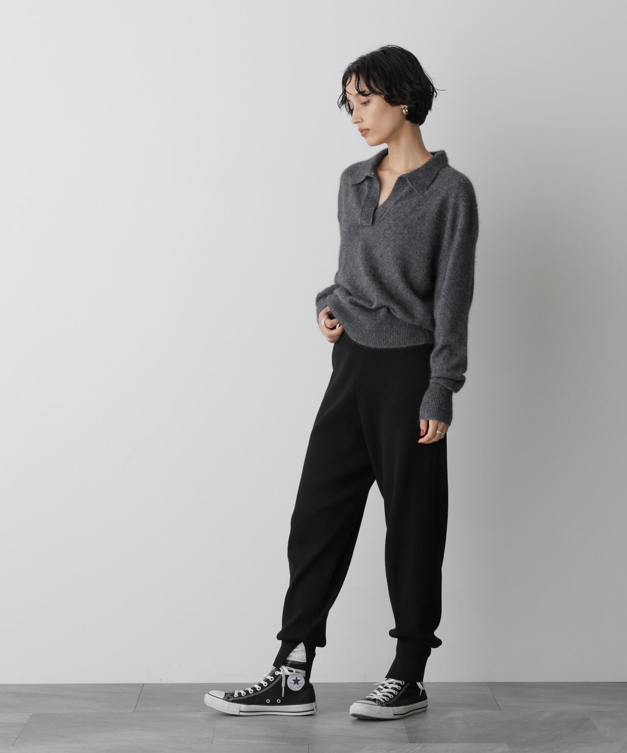 「STEVELOUR」スキッパーポロ衿ソフトタッチニット