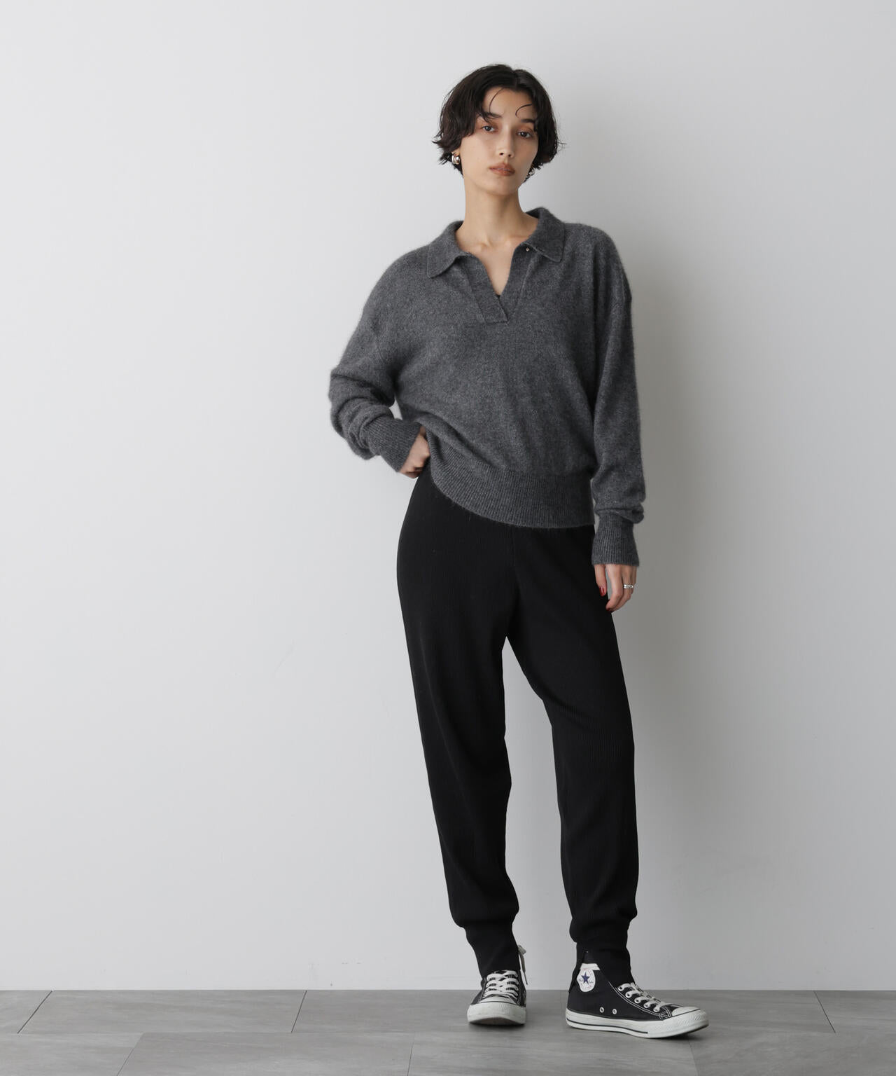 「STEVELOUR」スキッパーポロ衿ソフトタッチニット