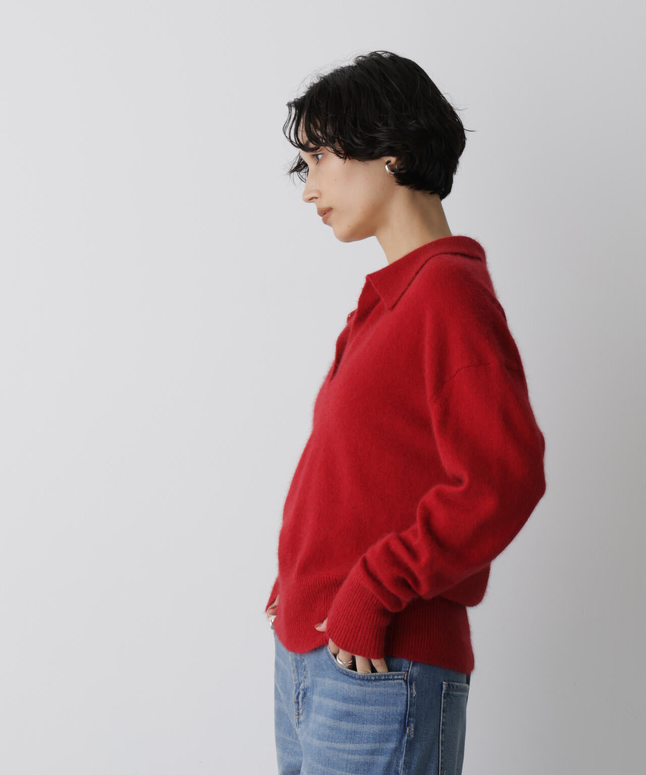 「STEVELOUR」スキッパーポロ衿ソフトタッチニット