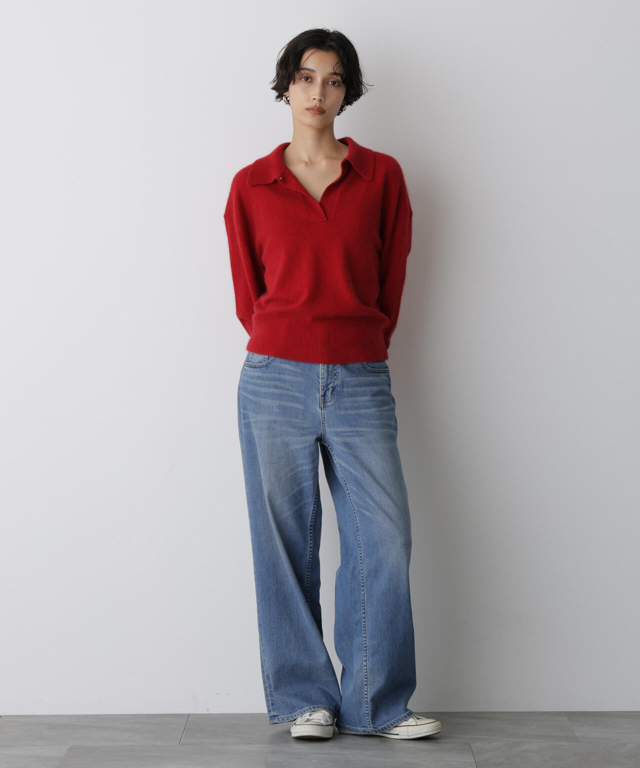 「STEVELOUR」スキッパーポロ衿ソフトタッチニット