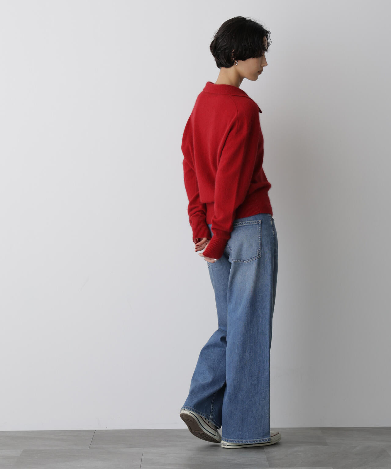 「STEVELOUR」スキッパーポロ衿ソフトタッチニット