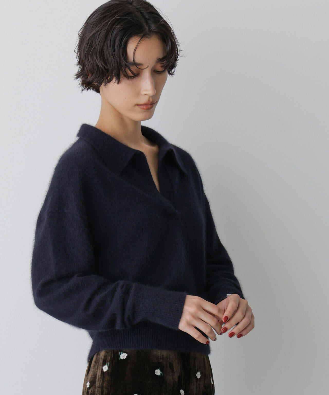 「STEVELOUR」スキッパーポロ衿ソフトタッチニット