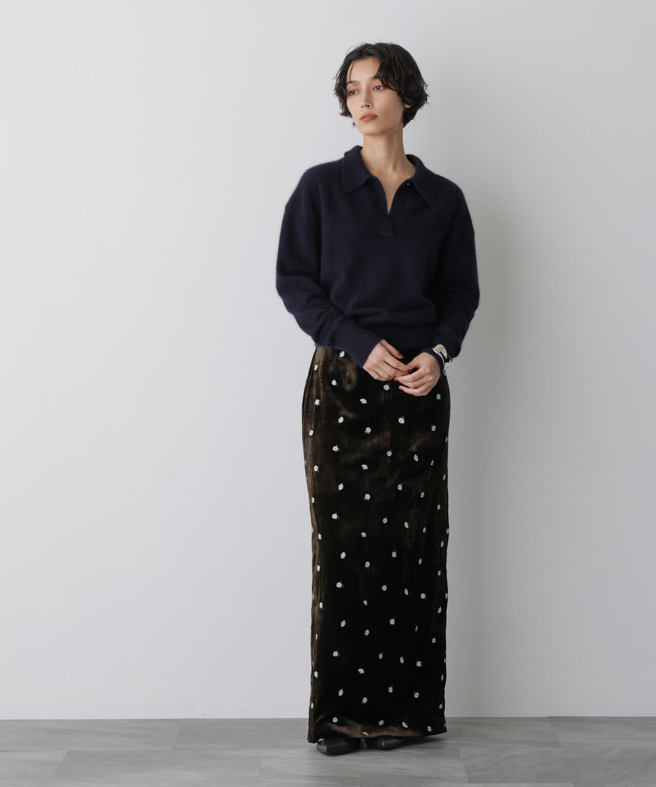 「STEVELOUR」スキッパーポロ衿ソフトタッチニット