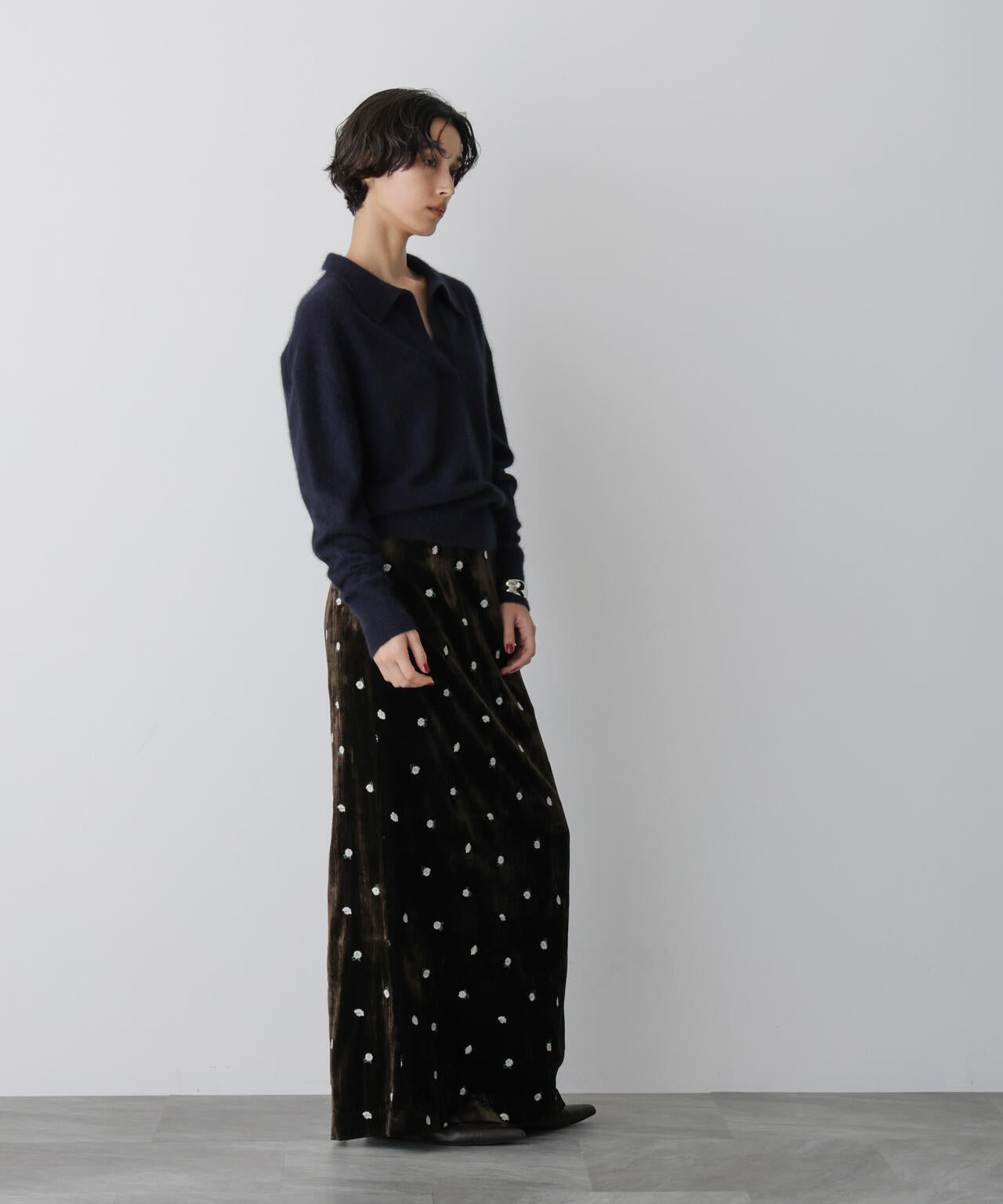 「STEVELOUR」スキッパーポロ衿ソフトタッチニット