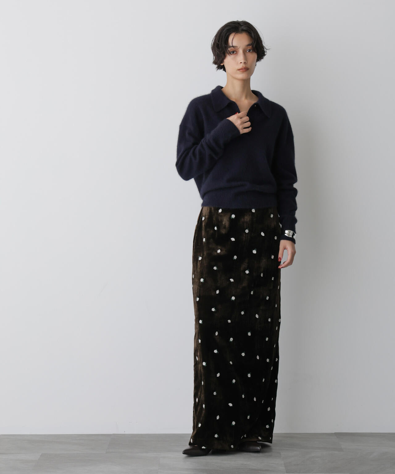 「STEVELOUR」スキッパーポロ衿ソフトタッチニット