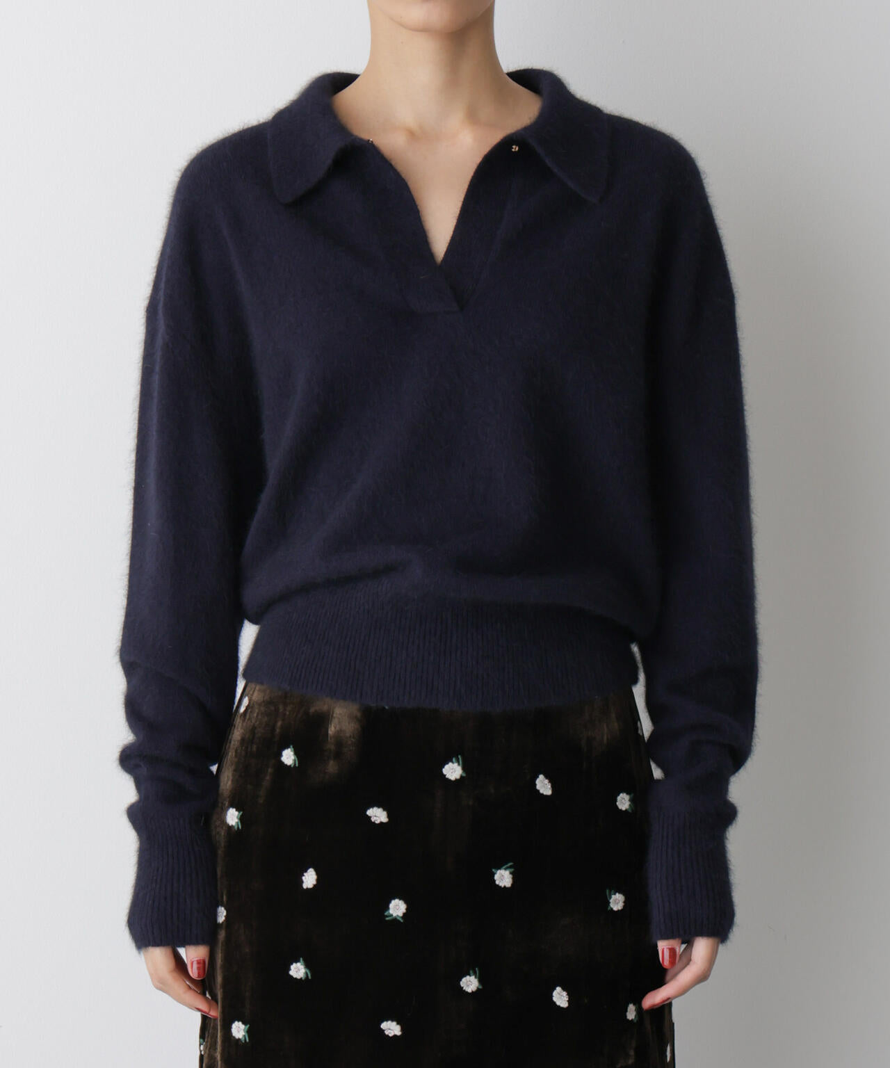 「STEVELOUR」スキッパーポロ衿ソフトタッチニット