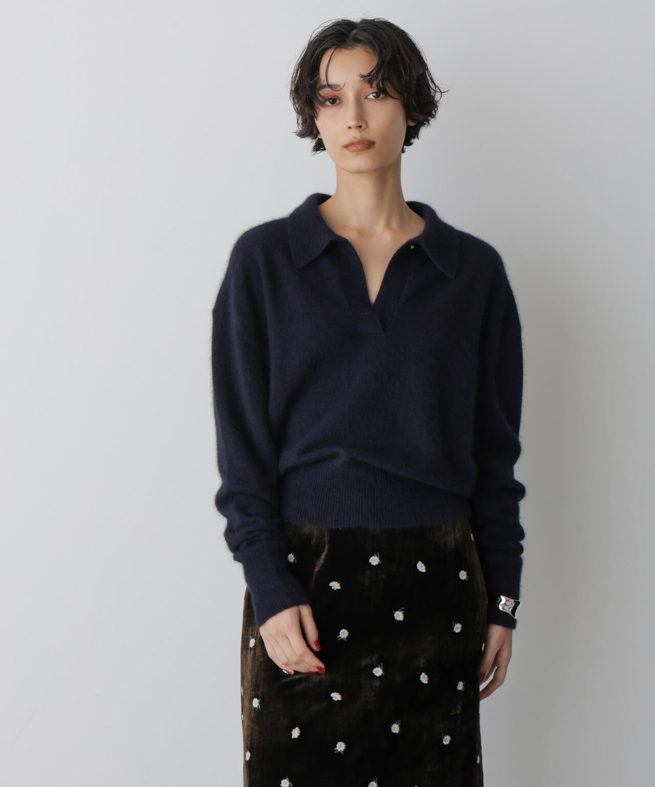 「STEVELOUR」スキッパーポロ衿ソフトタッチニット