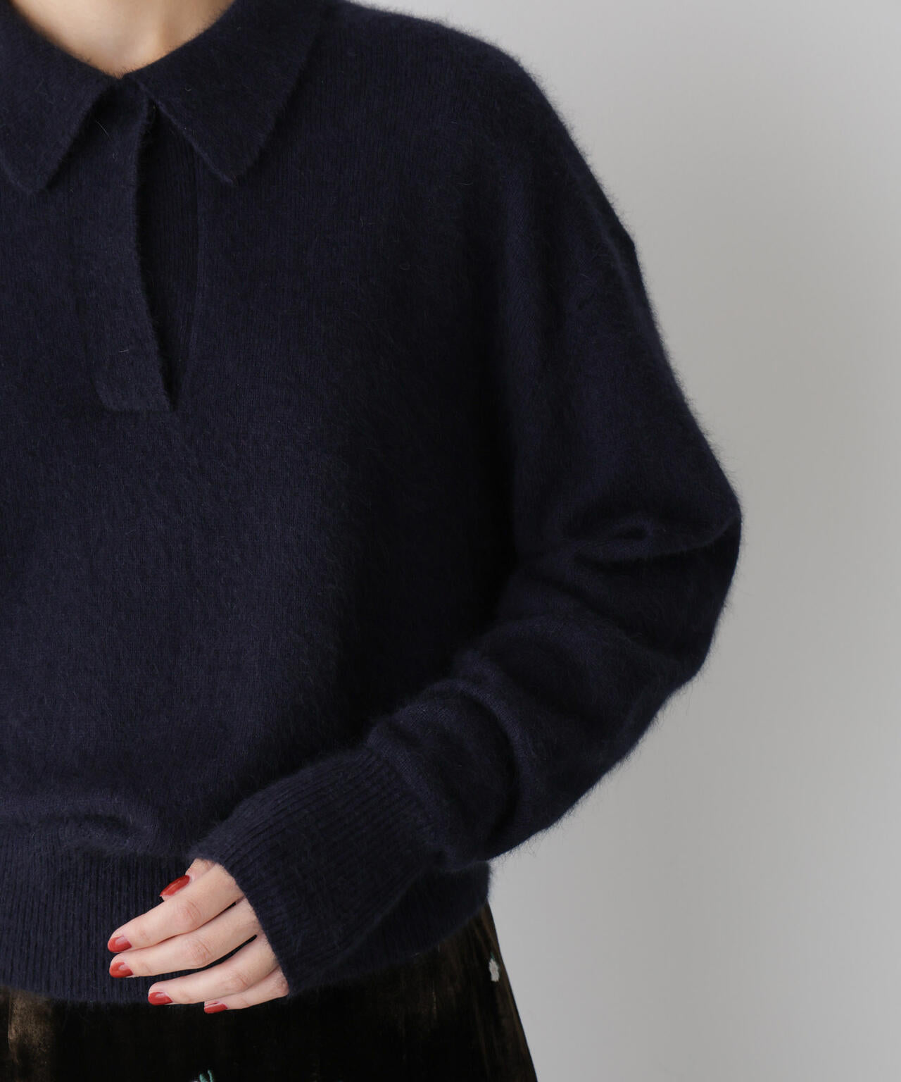 「STEVELOUR」スキッパーポロ衿ソフトタッチニット