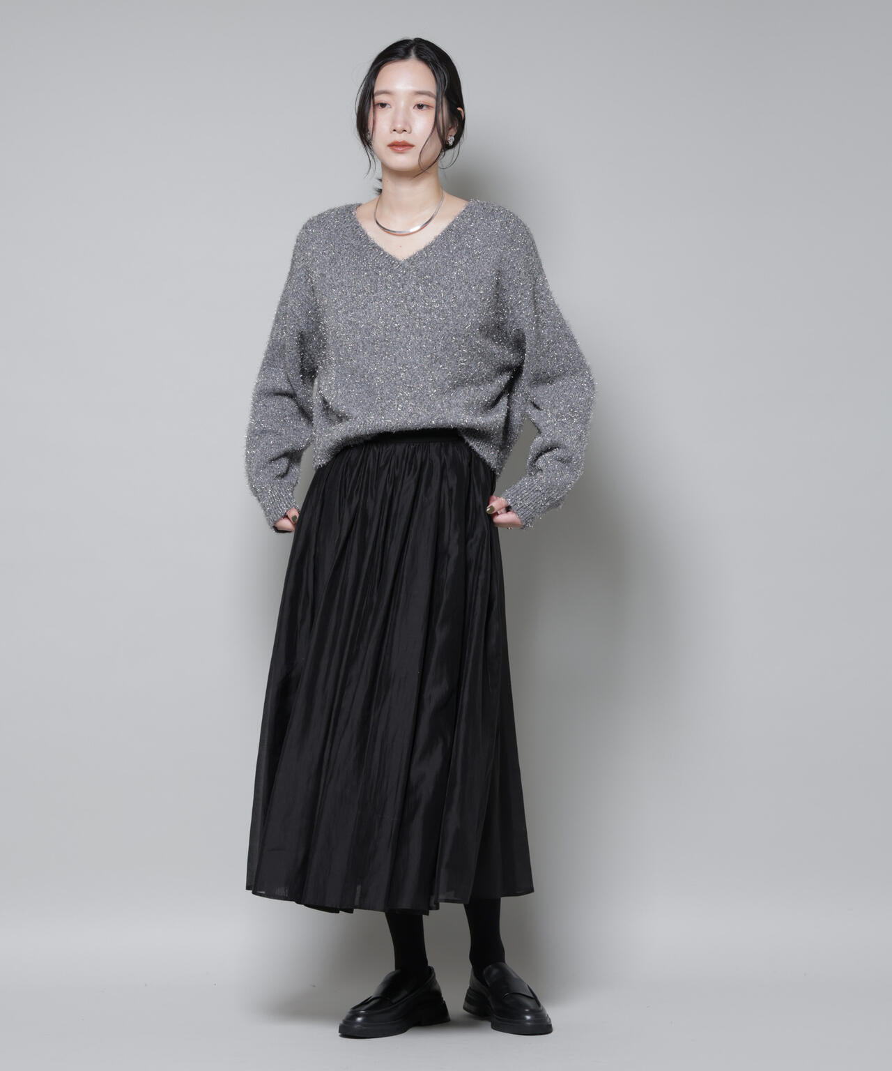 前後2wayラメミックスフェザーニット