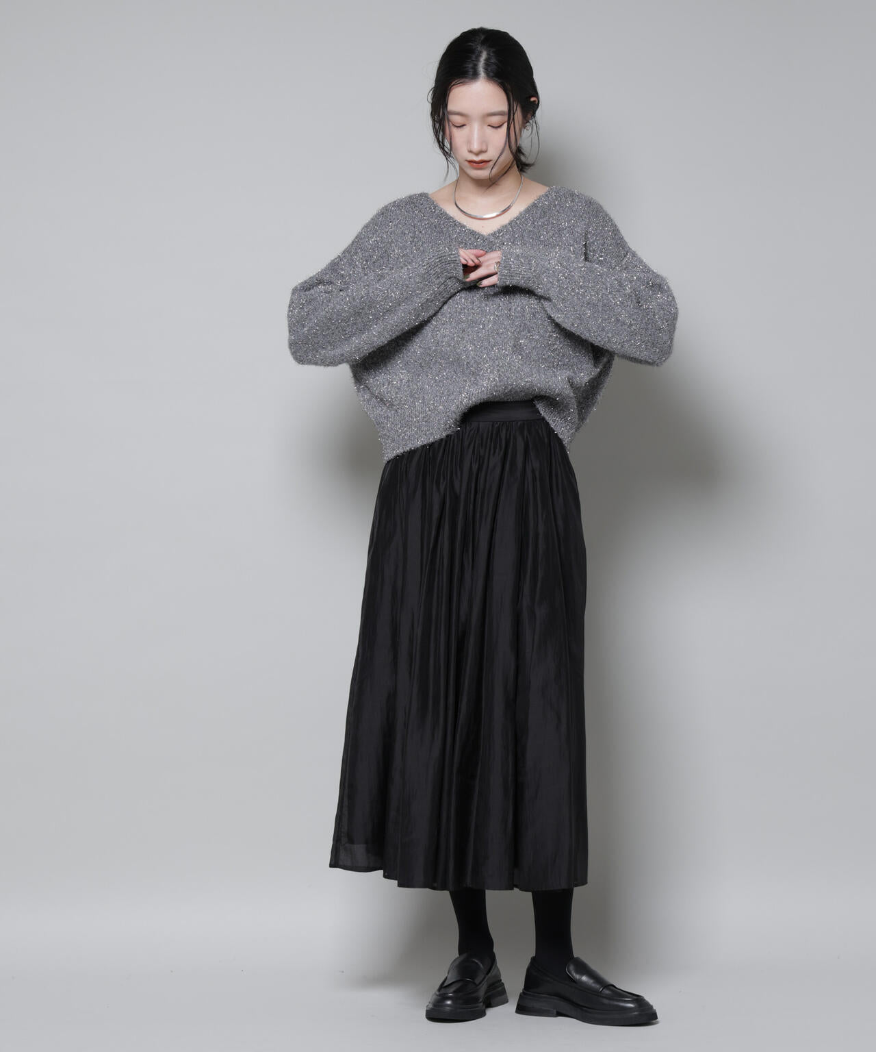 前後2wayラメミックスフェザーニット