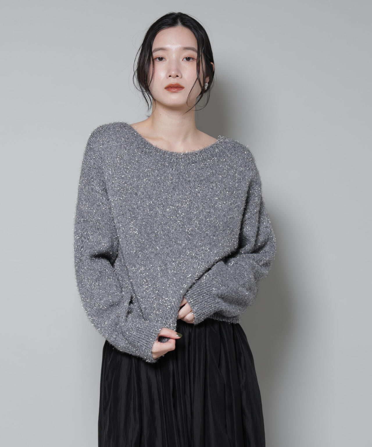 前後2wayラメミックスフェザーニット