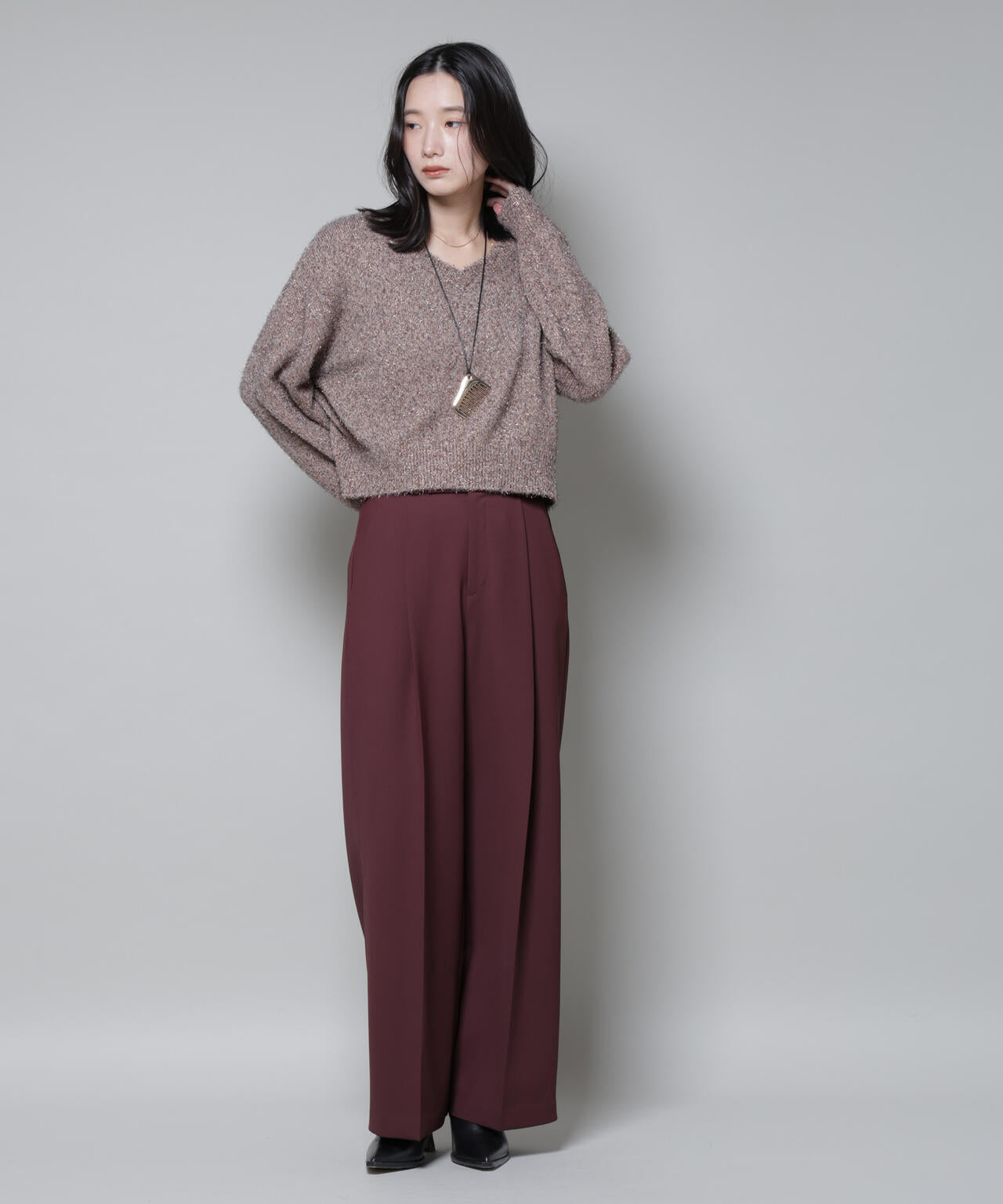 前後2wayラメミックスフェザーニット