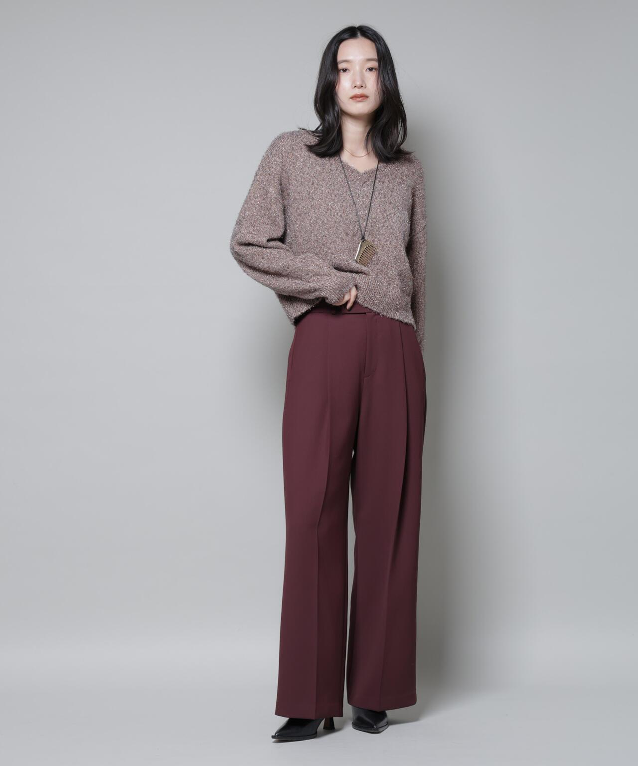 前後2wayラメミックスフェザーニット