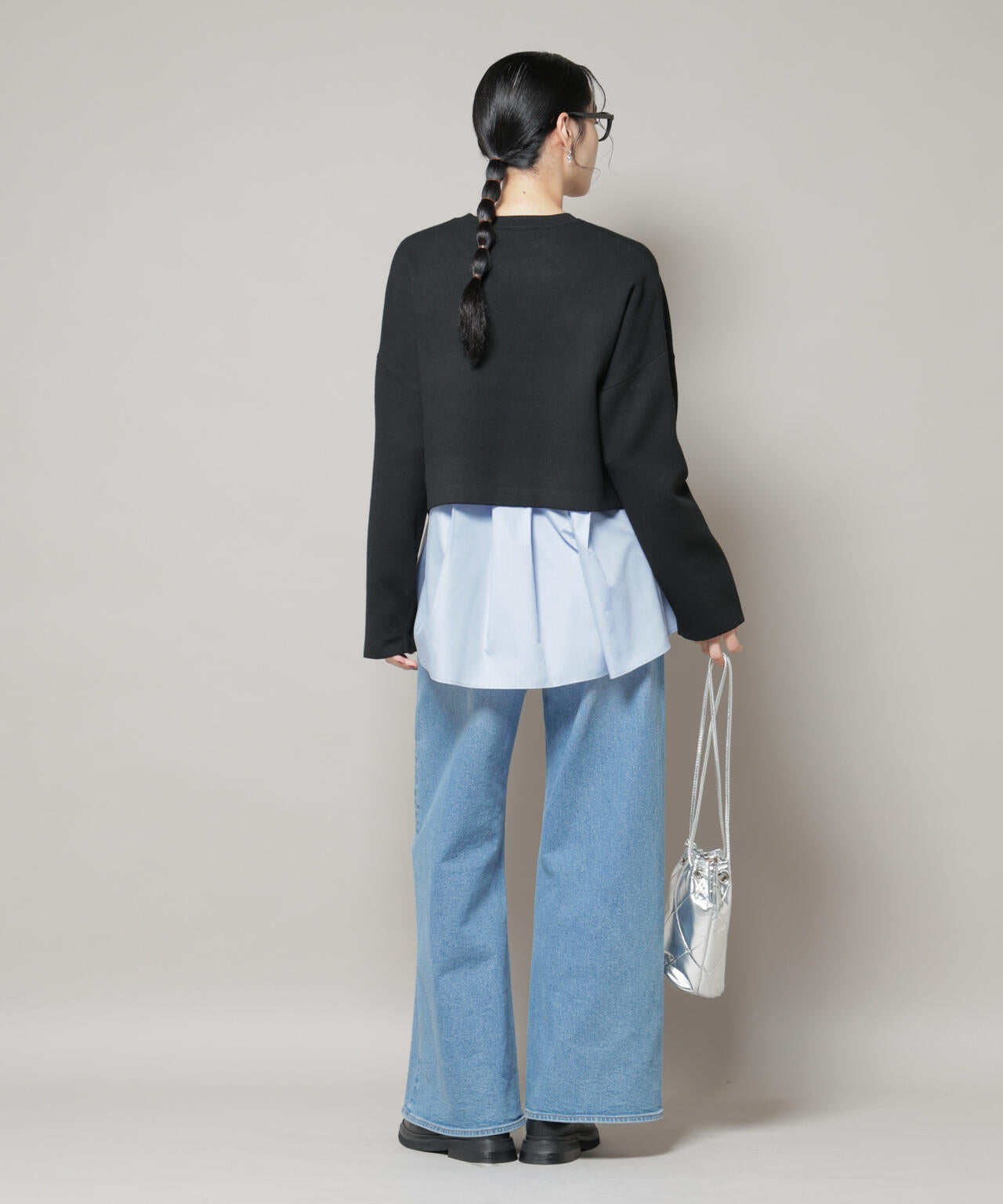 ダブルジャガードニット×タックブラウス ペプラムセット