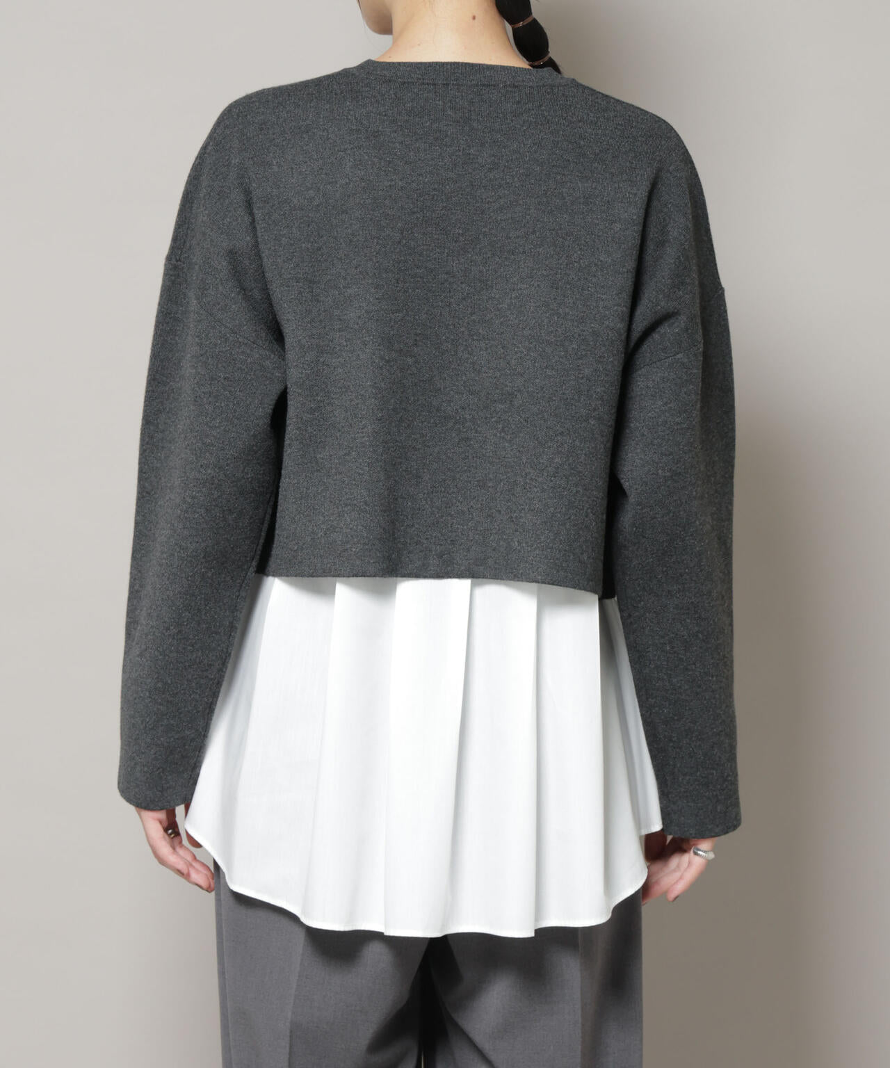 ダブルジャガードニット×タックブラウス ペプラムセット