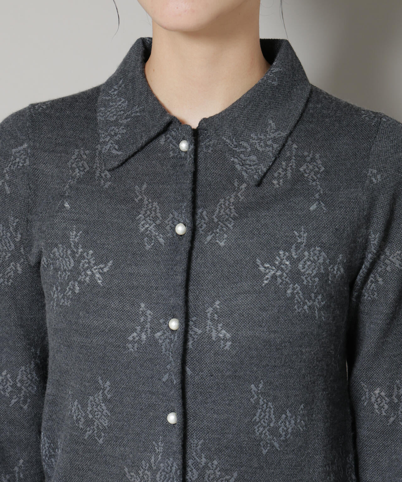 レースジャカード長袖ポロカーディガン