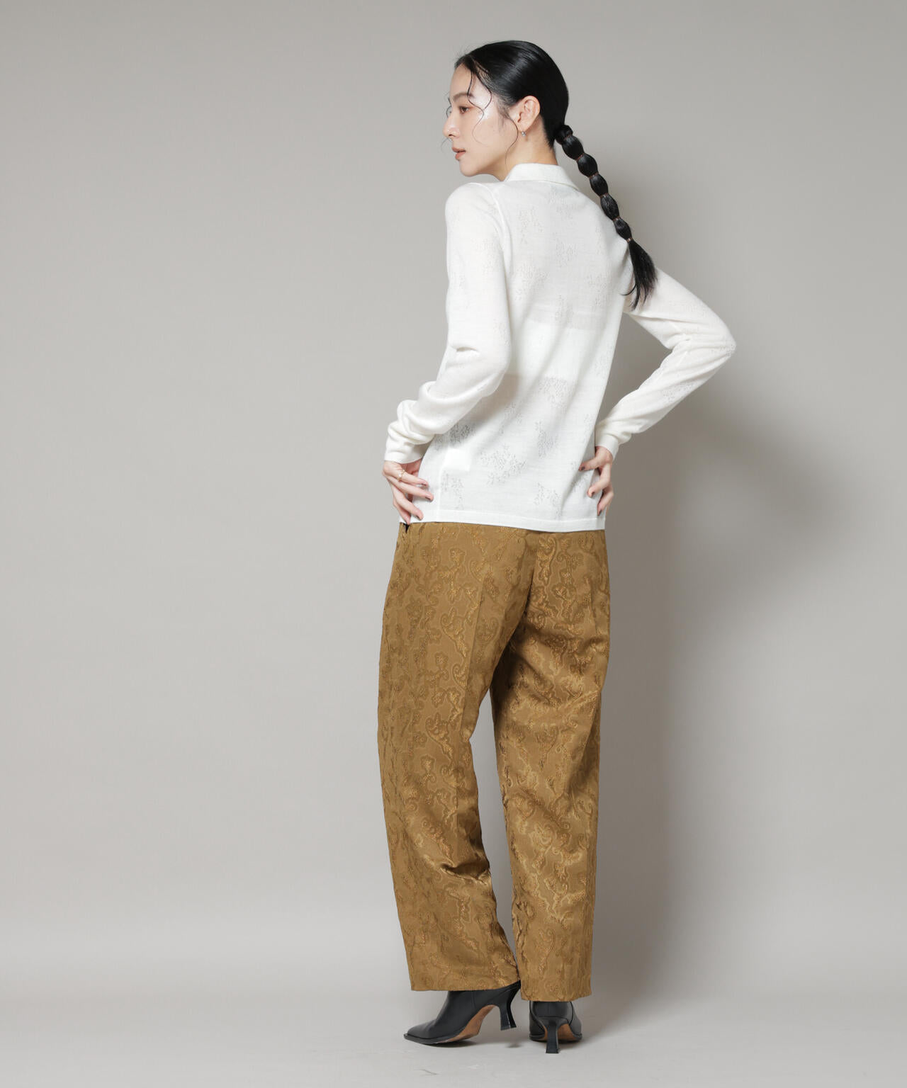 レースジャカード長袖ポロカーディガン