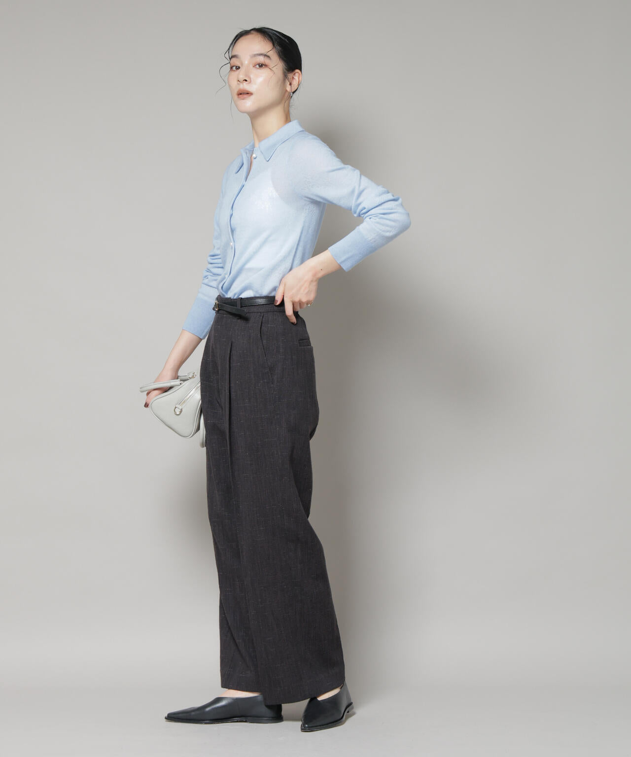 レースジャカード長袖ポロカーディガン