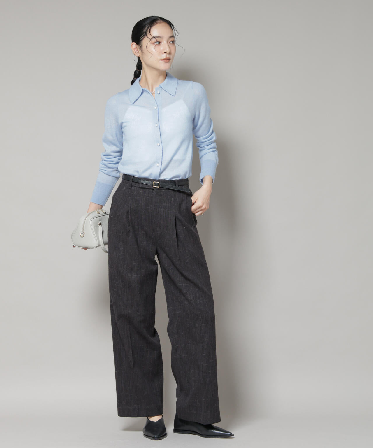 レースジャカード長袖ポロカーディガン