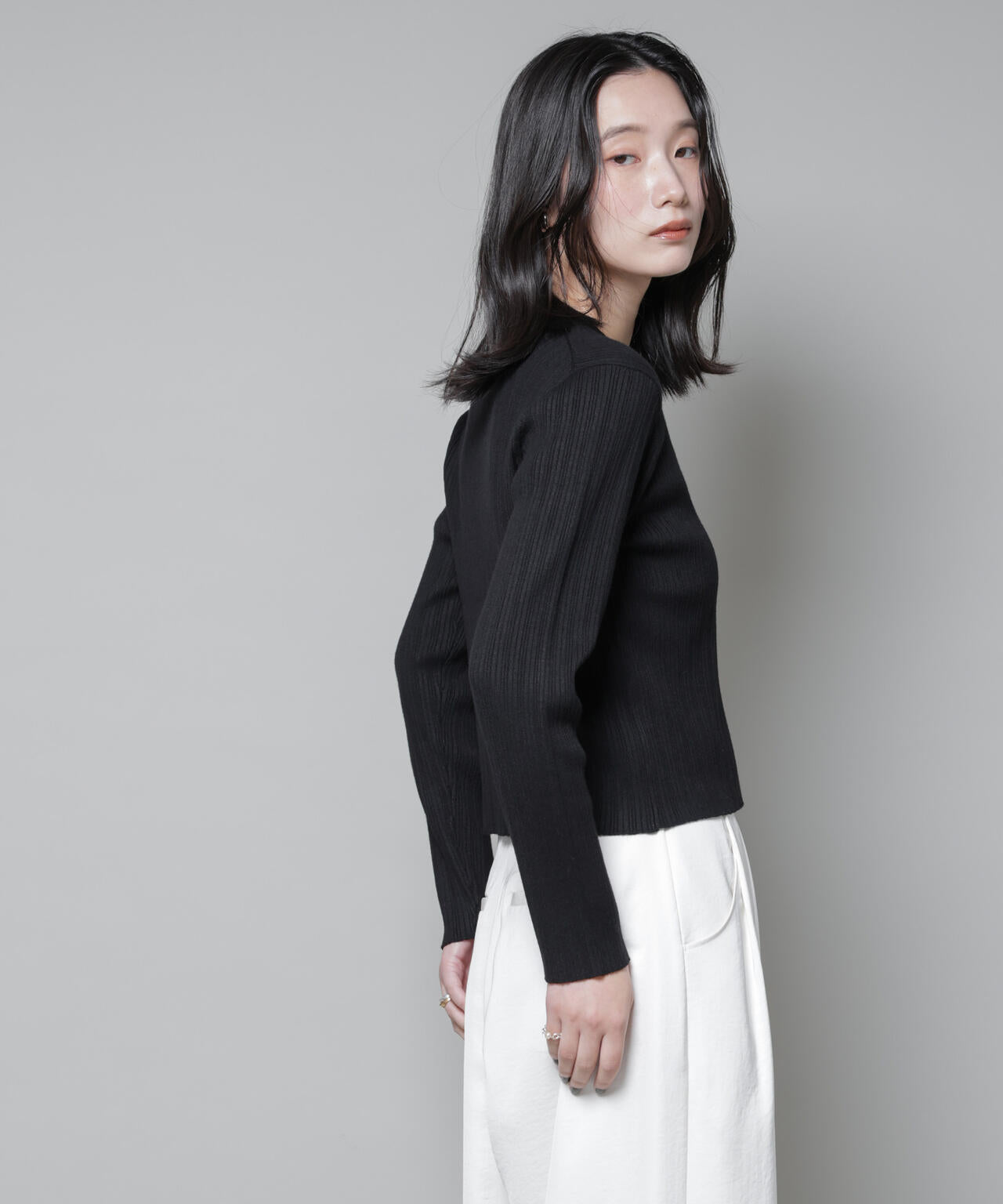 ホホバオイル加工ランダムリブカーディガン