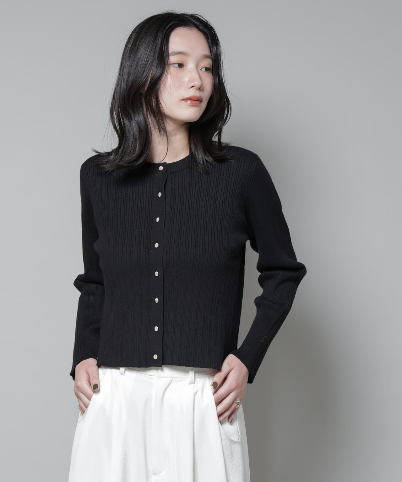 ホホバオイル加工ランダムリブカーディガン