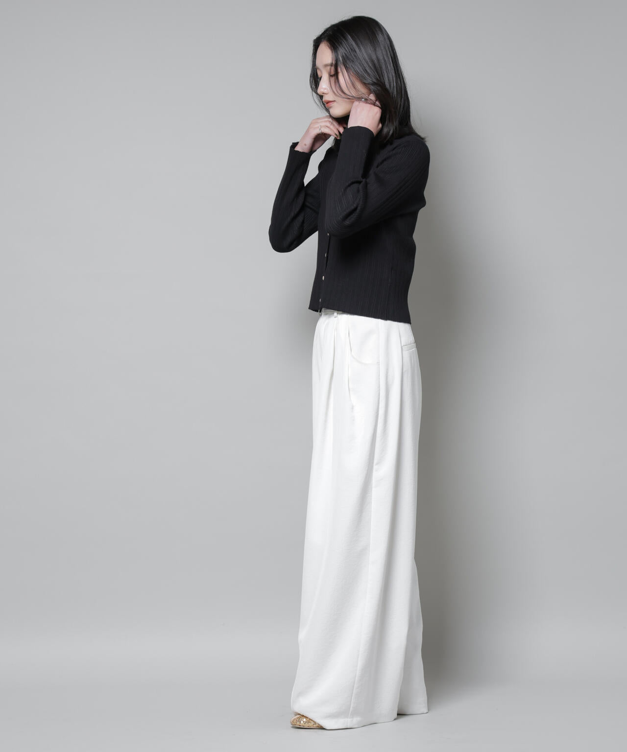 ホホバオイル加工ランダムリブカーディガン