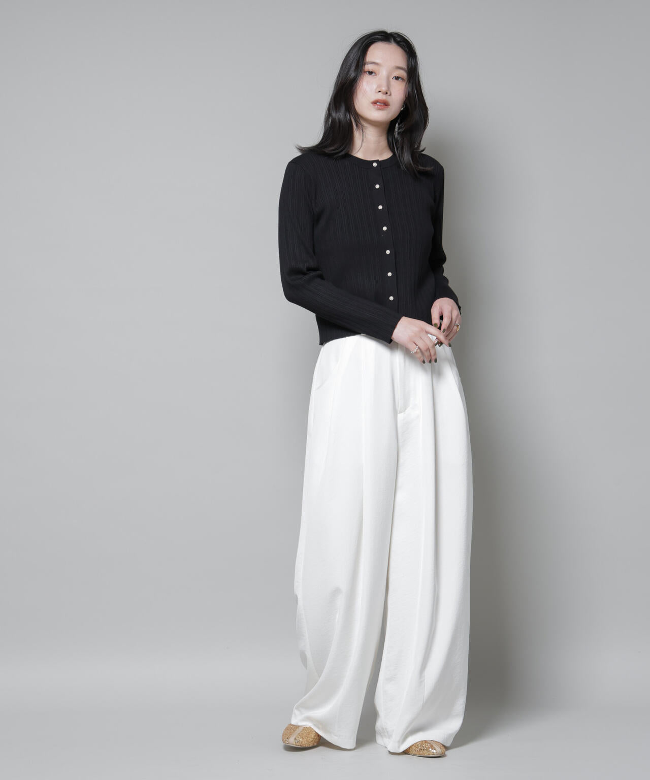 ホホバオイル加工ランダムリブカーディガン