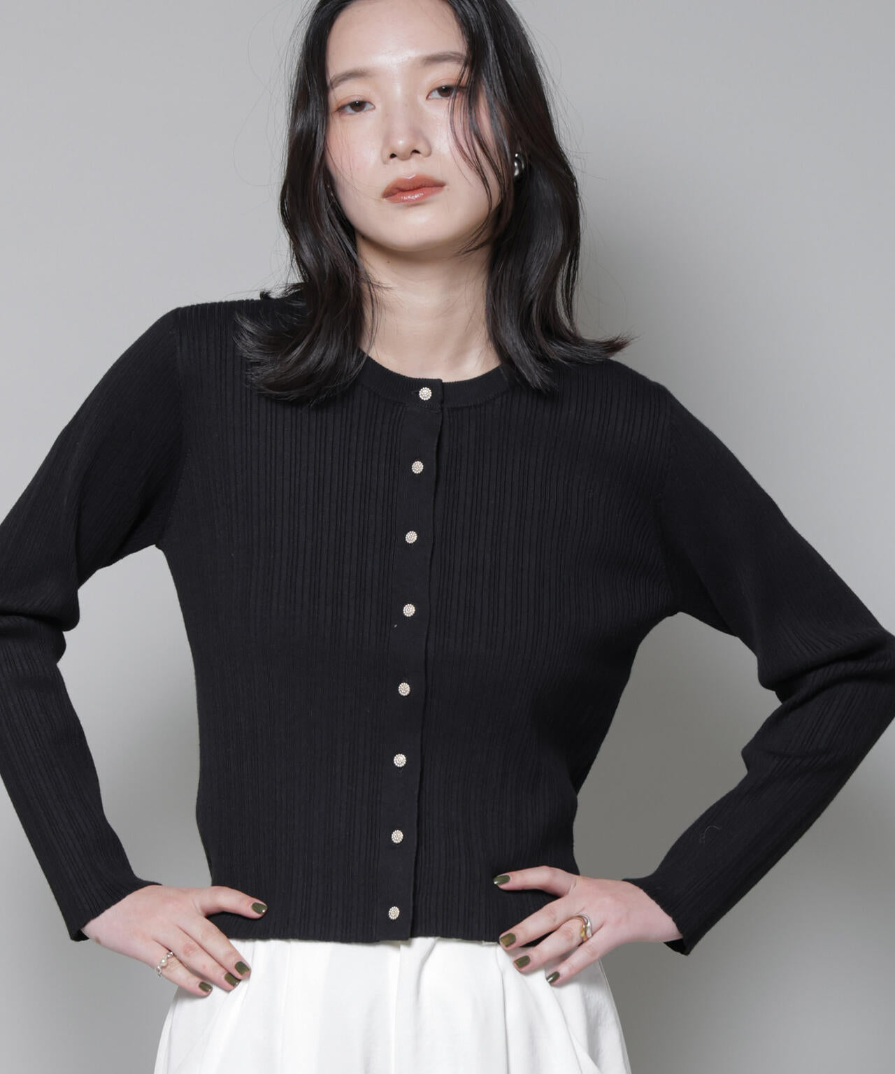 ホホバオイル加工ランダムリブカーディガン