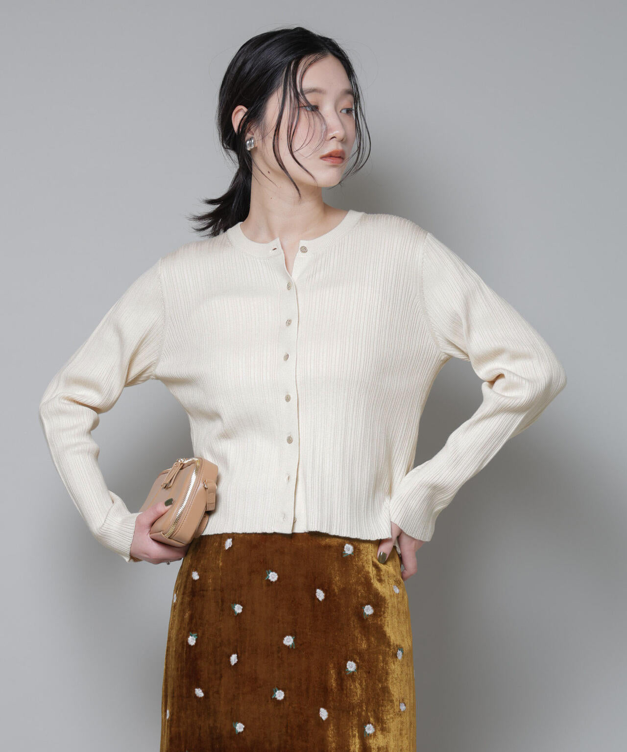 ホホバオイル加工ランダムリブカーディガン