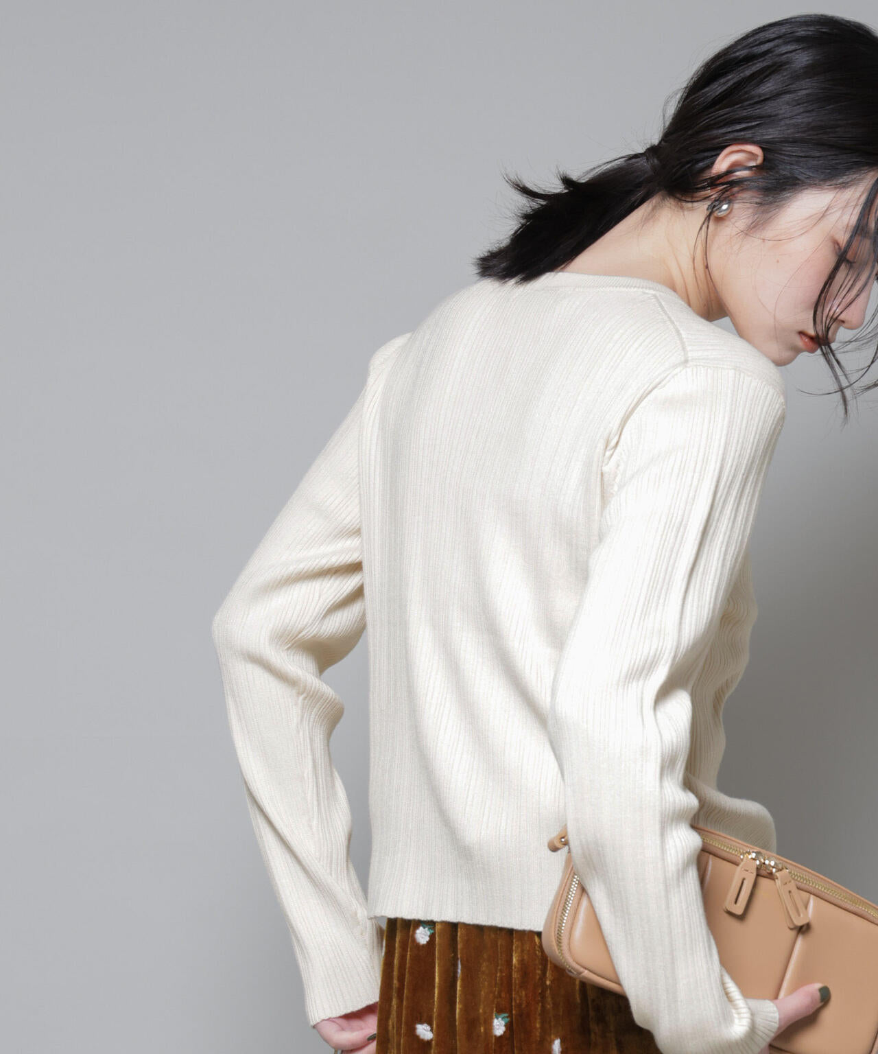 ホホバオイル加工ランダムリブカーディガン