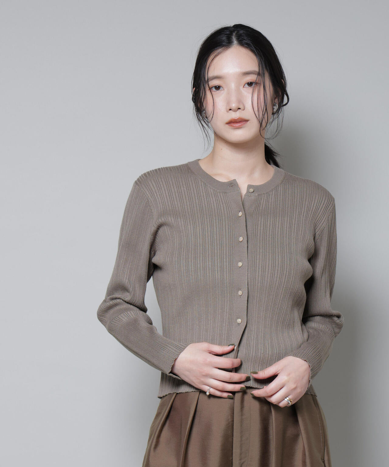 ホホバオイル加工ランダムリブカーディガン