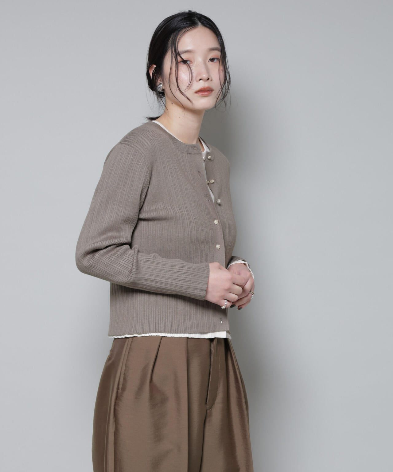 ホホバオイル加工ランダムリブカーディガン